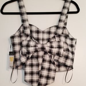 Plaid cropped top with bow
